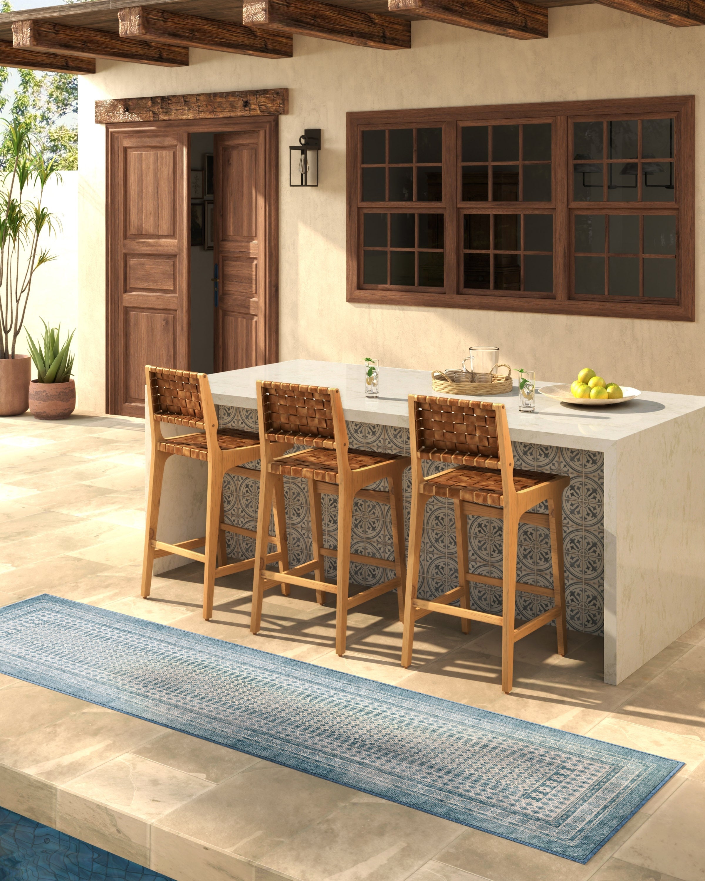 Outdoor Cyrus Ocean and Ivory Rug | Ruggable