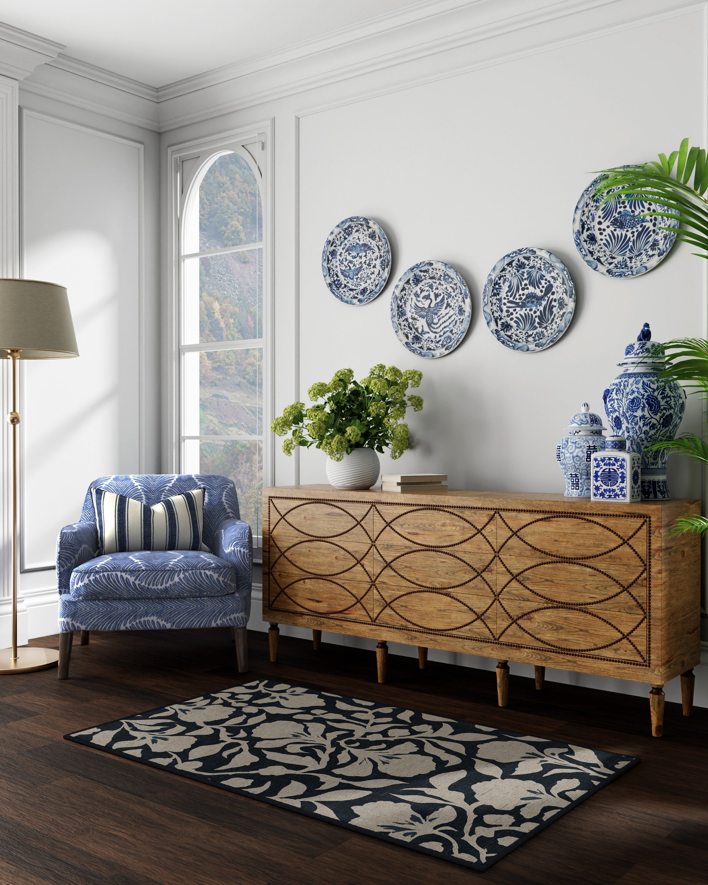 The Hiltons Flora Ink Blue & Ivory Tufted Rug | Ruggable