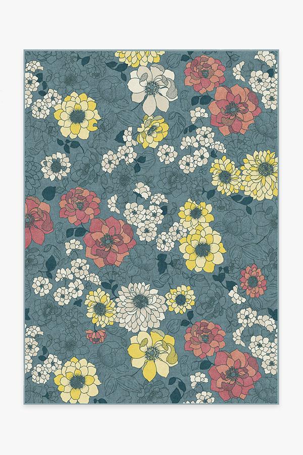 Floret Teal Blue Rug | Washable Rug | Ruggable