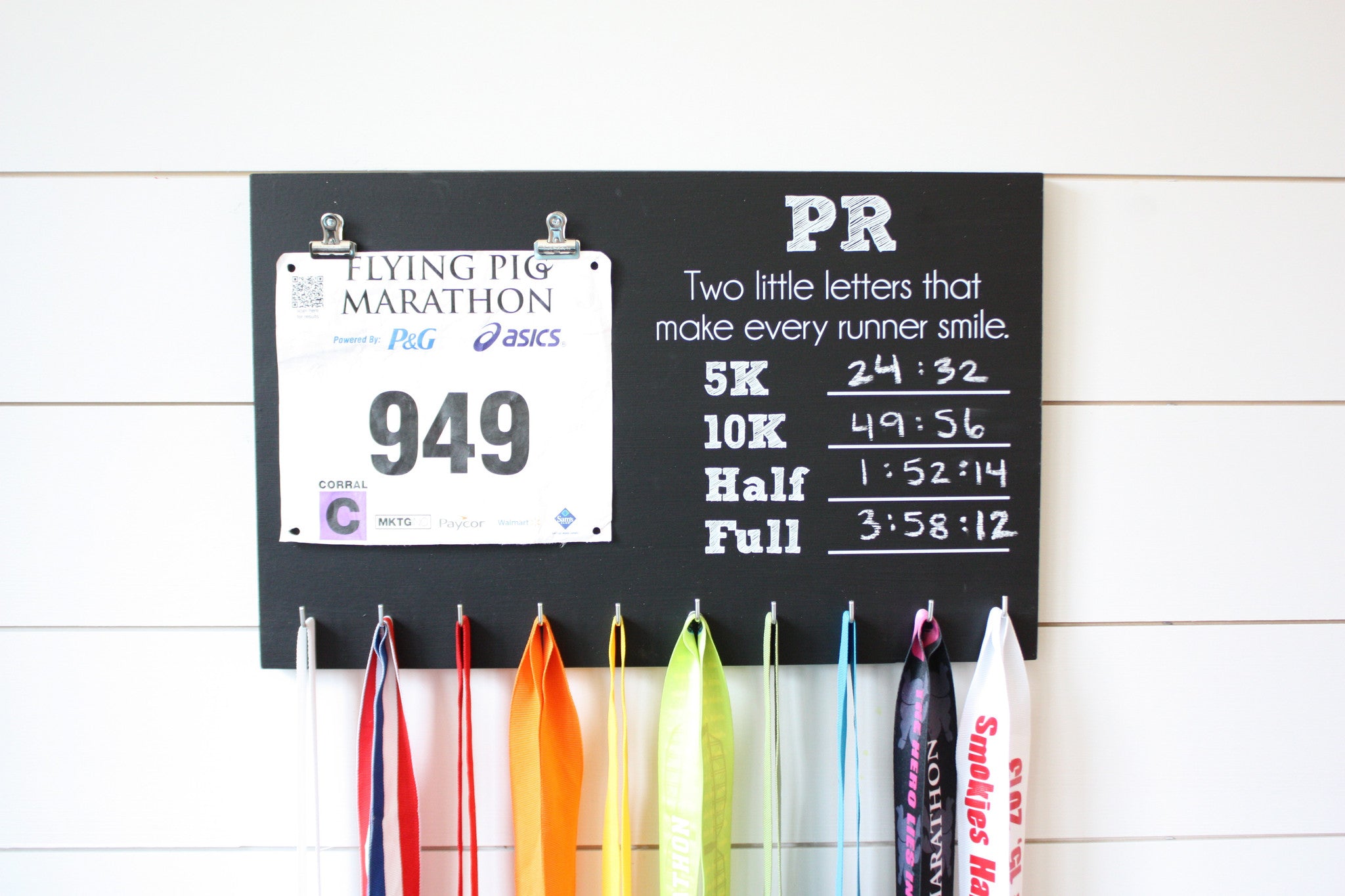Ultra PR Race Bib and Medal Holder on Chalkboard - Marathon, 50K, 50 Mile,  100 Mile