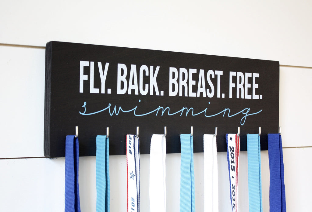 Swim Medal Holder - Fly. Back. Breast. Free. Swimming - Medium - York Sign Shop - 1