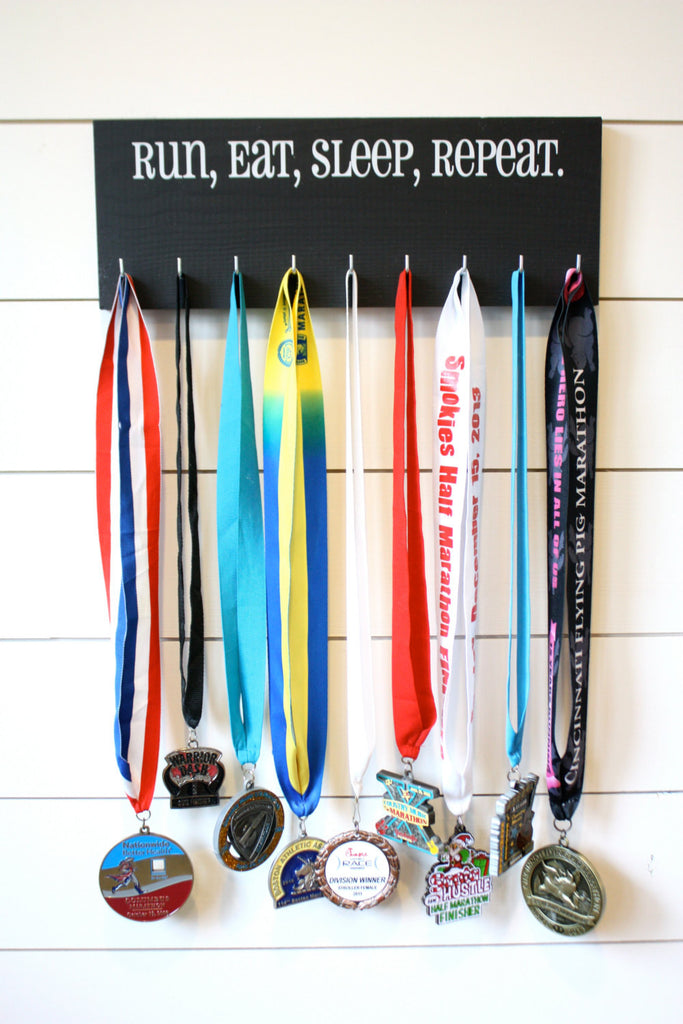 Running Medal Holder - Run, Eat, Sleep, Repeat - Medium – York Sign Shop