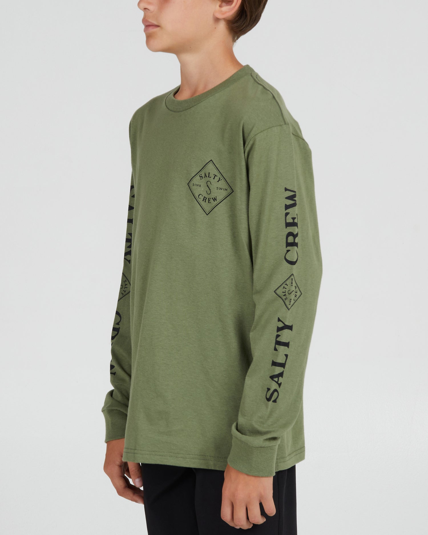 front angled Tippet Boys Sage Green L/S Tee