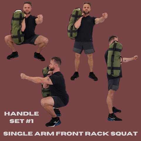 Single Arm Front Rack Sandbag Squats