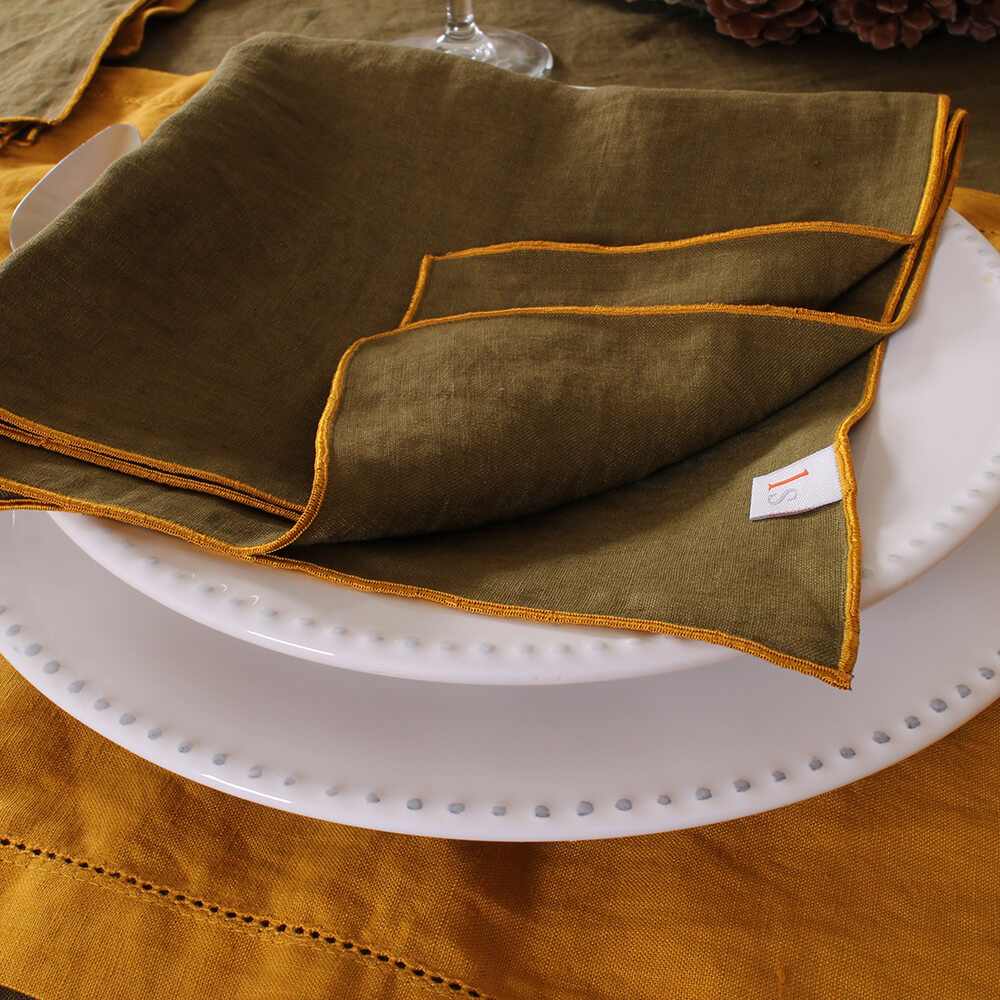 Linen Bourdon Edge Table Napkin Set