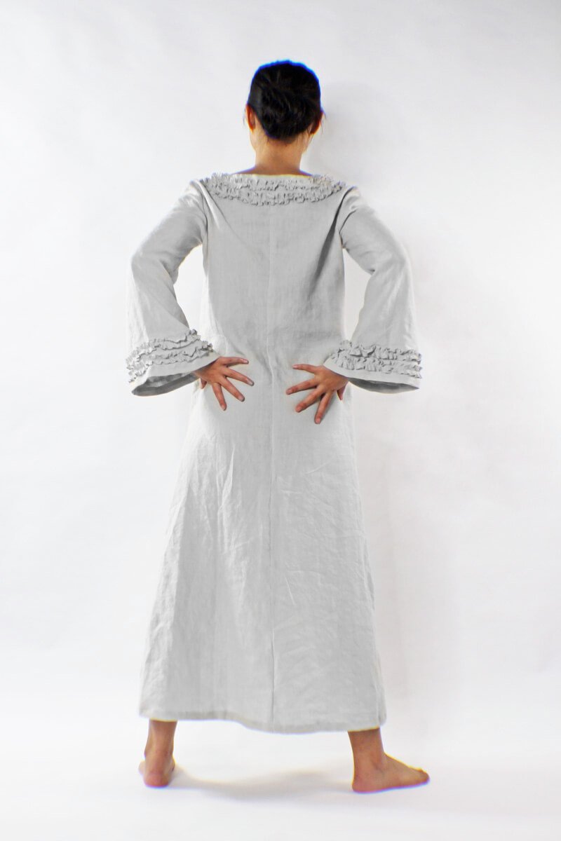 Long Ruffled Linen Night Dress