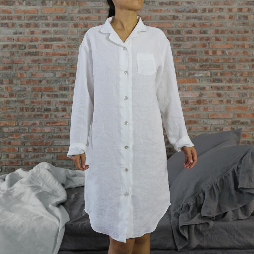 Long Soft Washed Linen Night Shirt