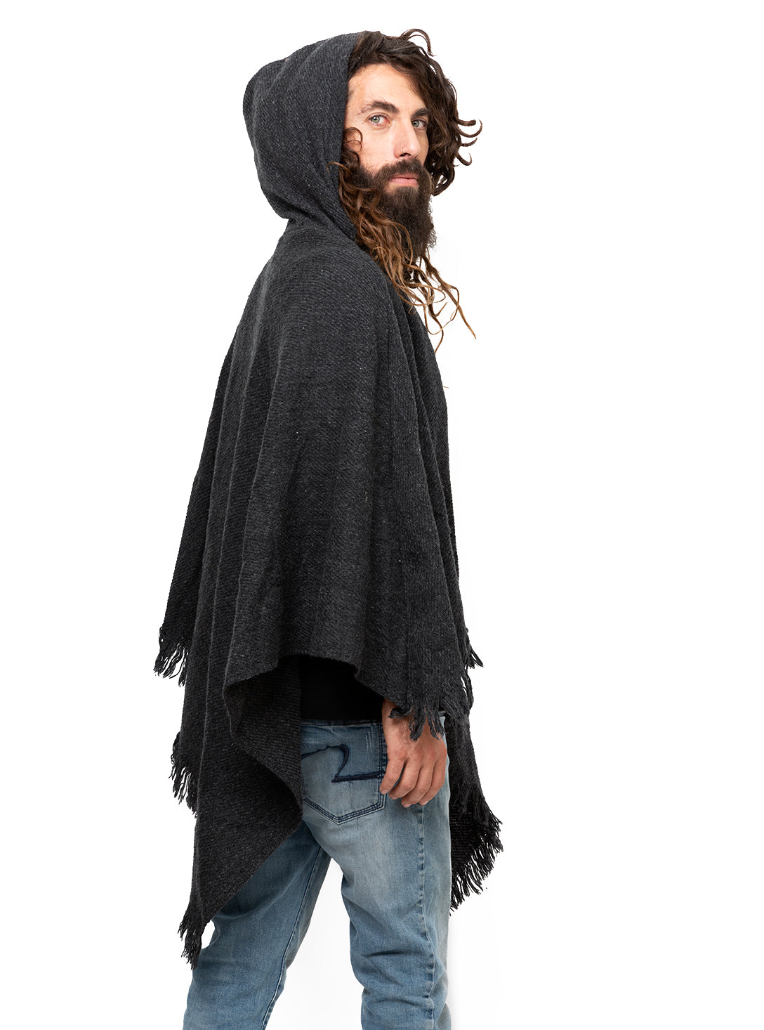 grey hooded poncho