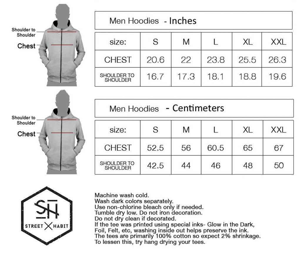 us men's hoodie size chart