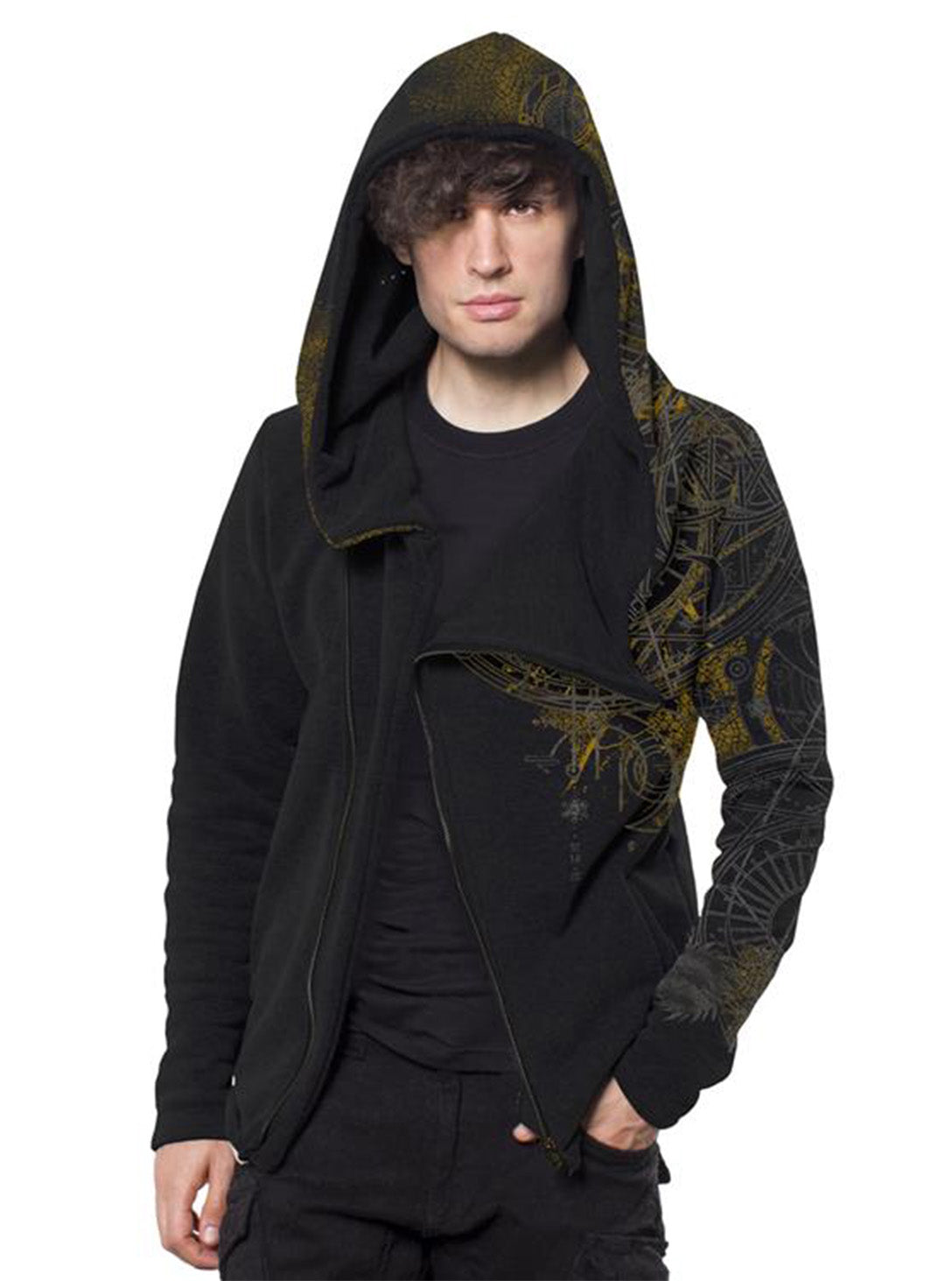 black geometric hoodie