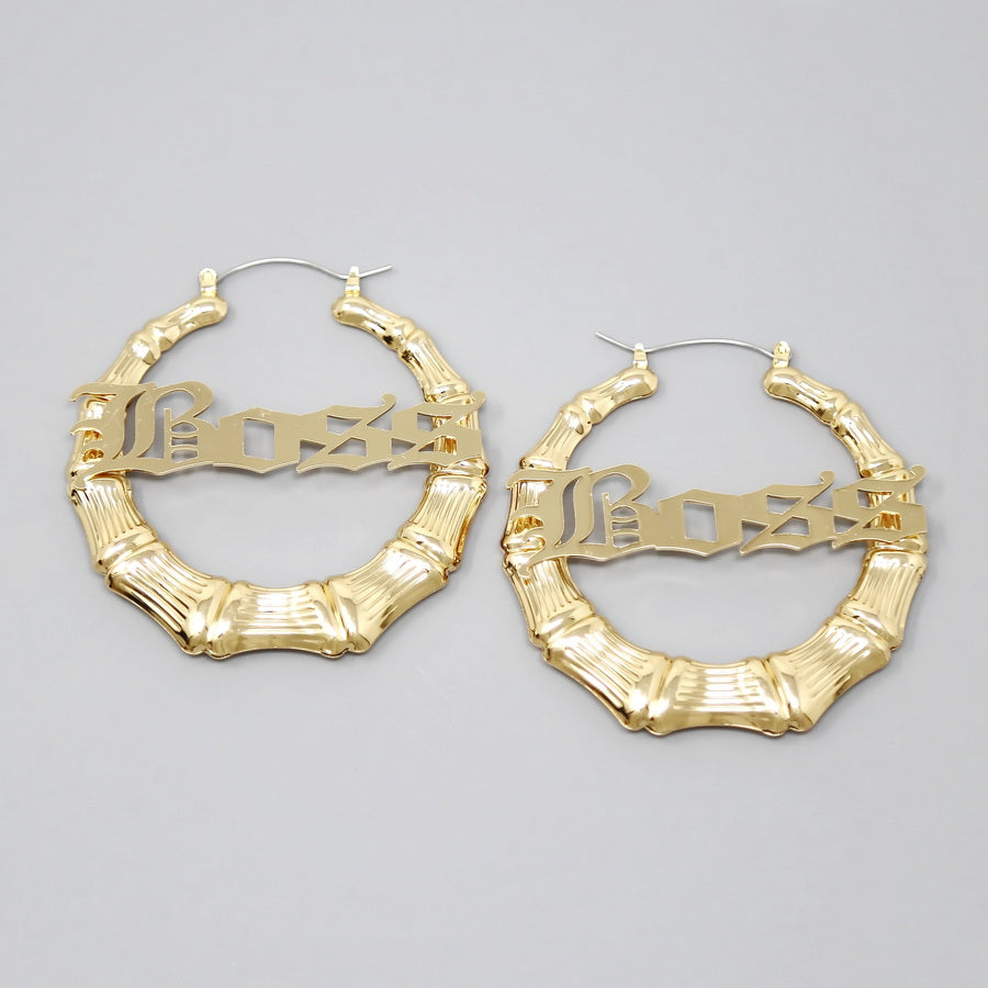 Bamboo Style Hoop Earrings, 3.0 (80MM) Gold (12 Pairs)