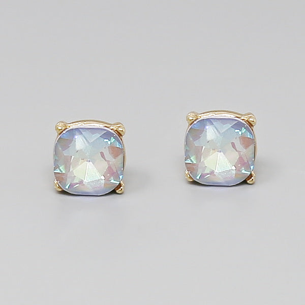 Faceted Glass Stone Square Shape Stud Earrings (10 MM) – US Jewelry House