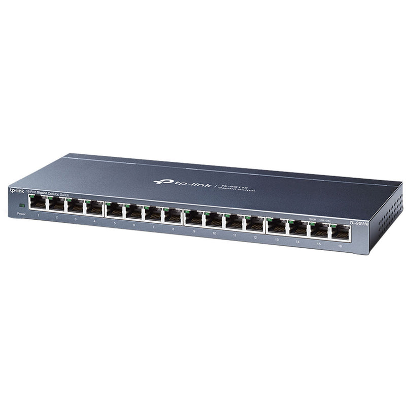 TP-Link 16 Port Gigabit Ethernet Network Switch, Desktop/ Wall-Mount, Fanless, Sturdy Metal w/ Shielded Ports, Traffic Optimization, Unmanaged, Limited Lifetime Protection (TL-SG116) Black