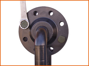 If necessary, use a second tool and turn until the bolt holes are in alignment and insert flange bolts.
