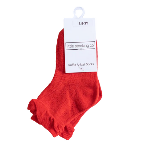 Little Stocking Co Red Ruffle Lace Ankle Socks for Fourth of July and Memorial Day