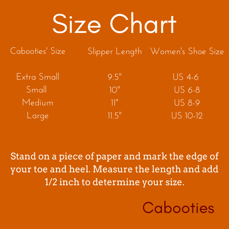 size chart for women slippers