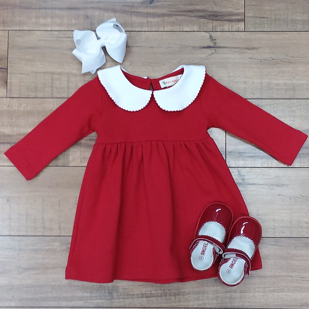 RED LONG SLEEVE PETER PAN COLLAR DRESS 