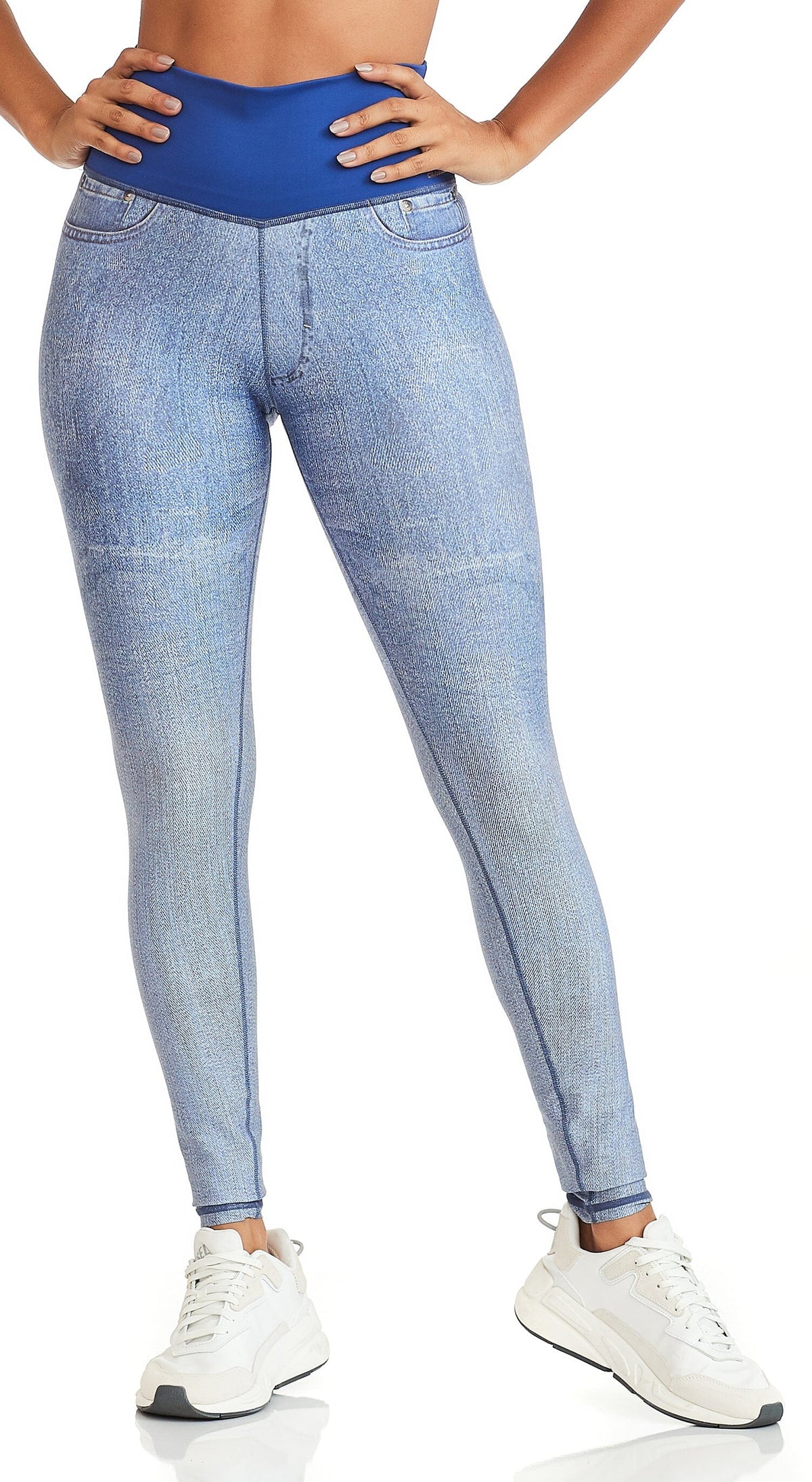 AVAVAV Dollar Embellished Capri Denim Legging Bleach Indigo, CS016-BLE