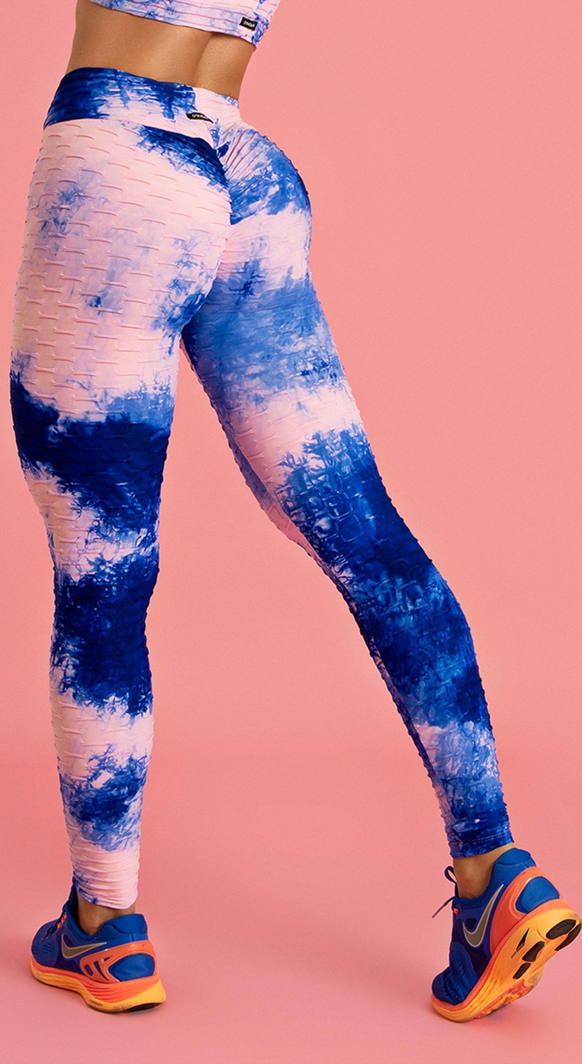 Brazilian Legging  High Waist Anti Cellulite Scrunch Booty Tie Dye Blue &  White