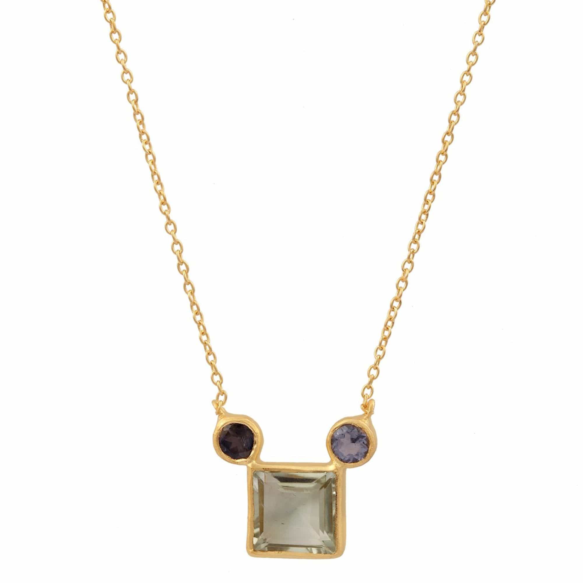 Natalia Rain Dot Necklace in Green Amethyst and Iolite