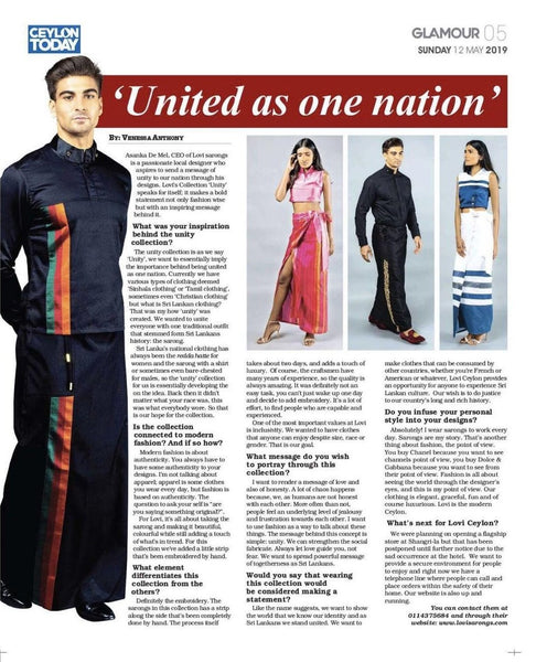 Ceylon Today Glamour feature on LOVI Unity