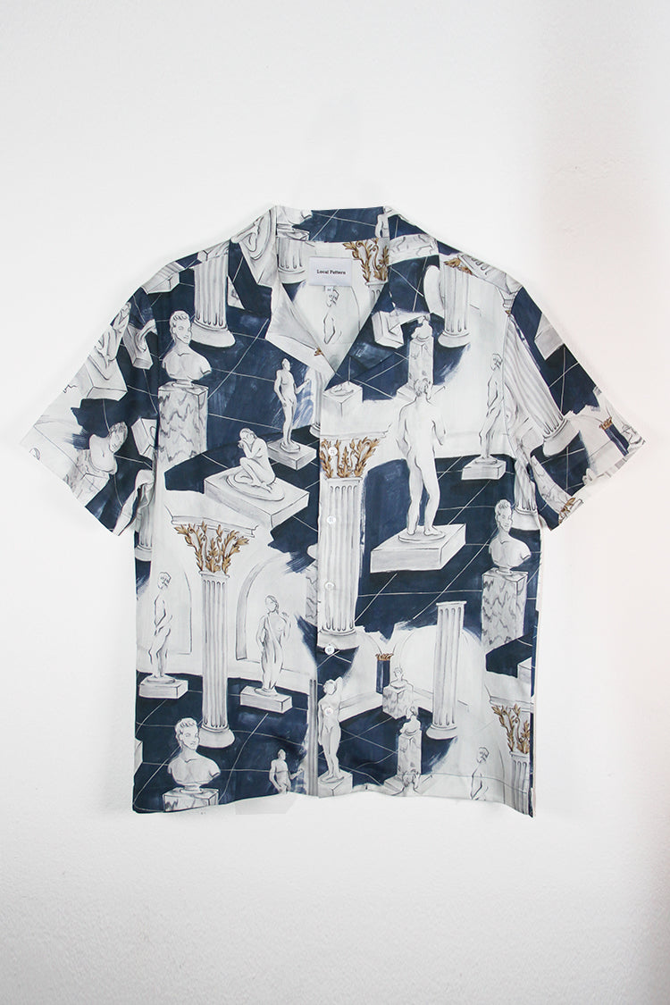 Oliver Printed Tencel Shirt Navy – Local Pattern