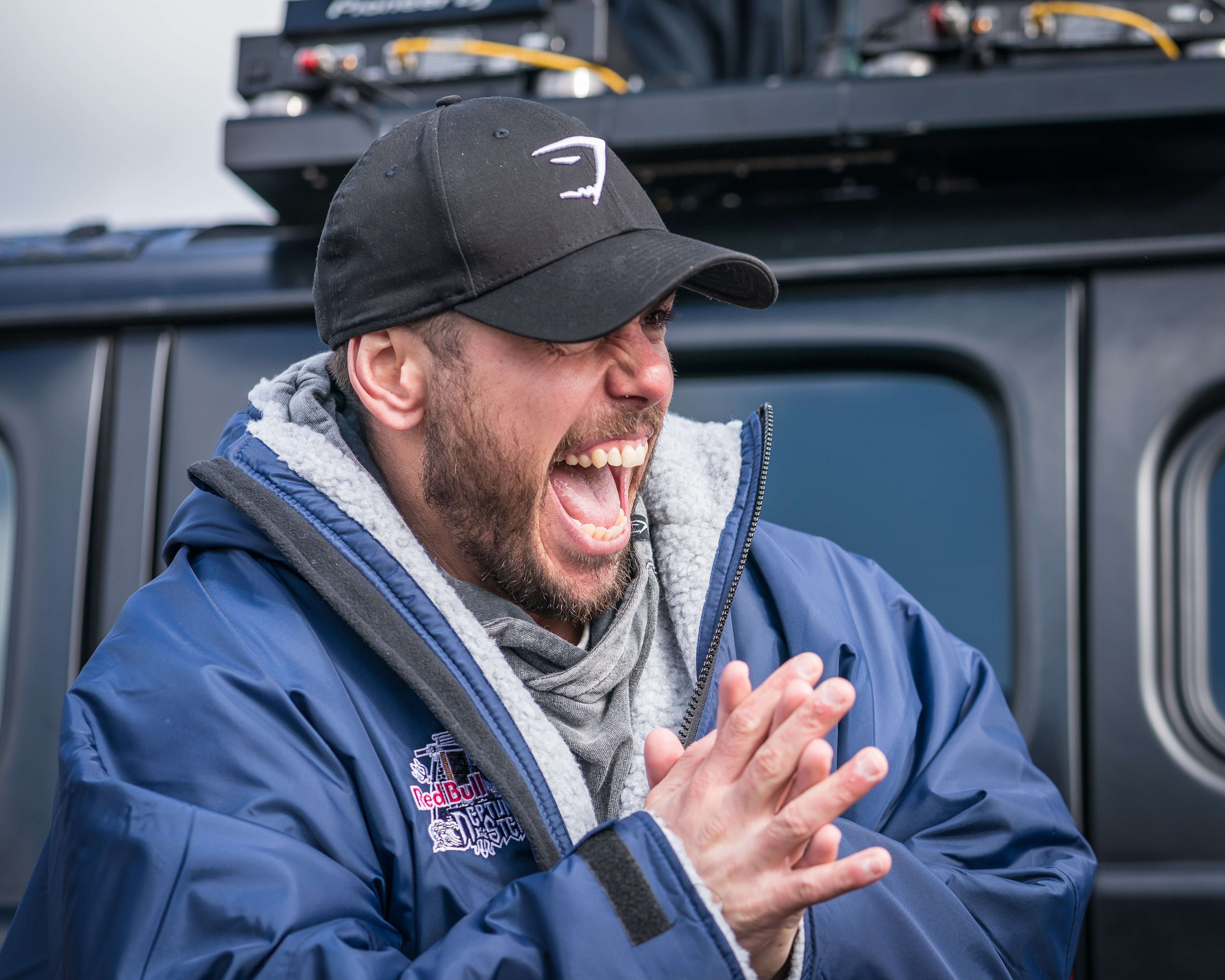 Ross Edgley in his his dryrobe at Red Bull Neptune Steps 2019