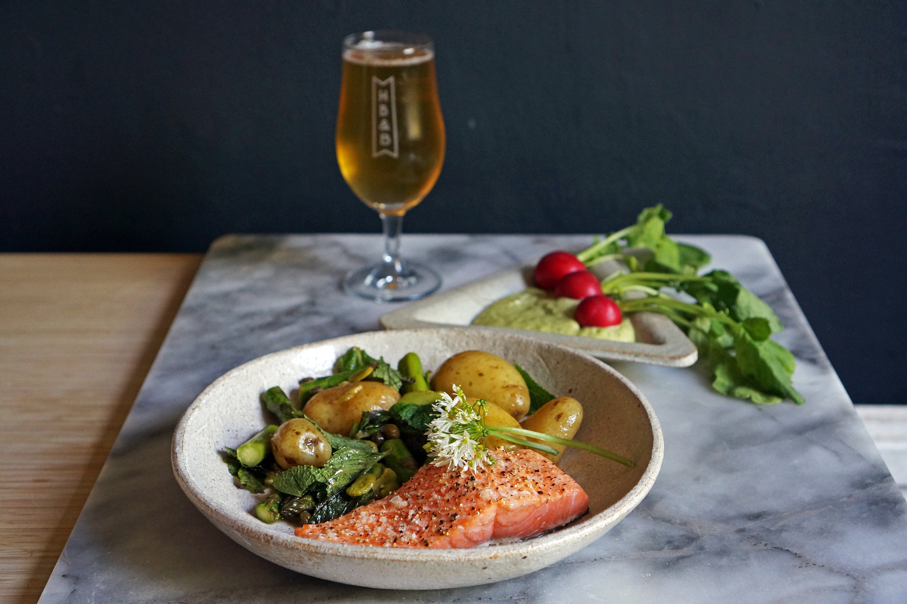 The Beer Lover's Table: Roast Salmon with Spring Vegetables and Wild G