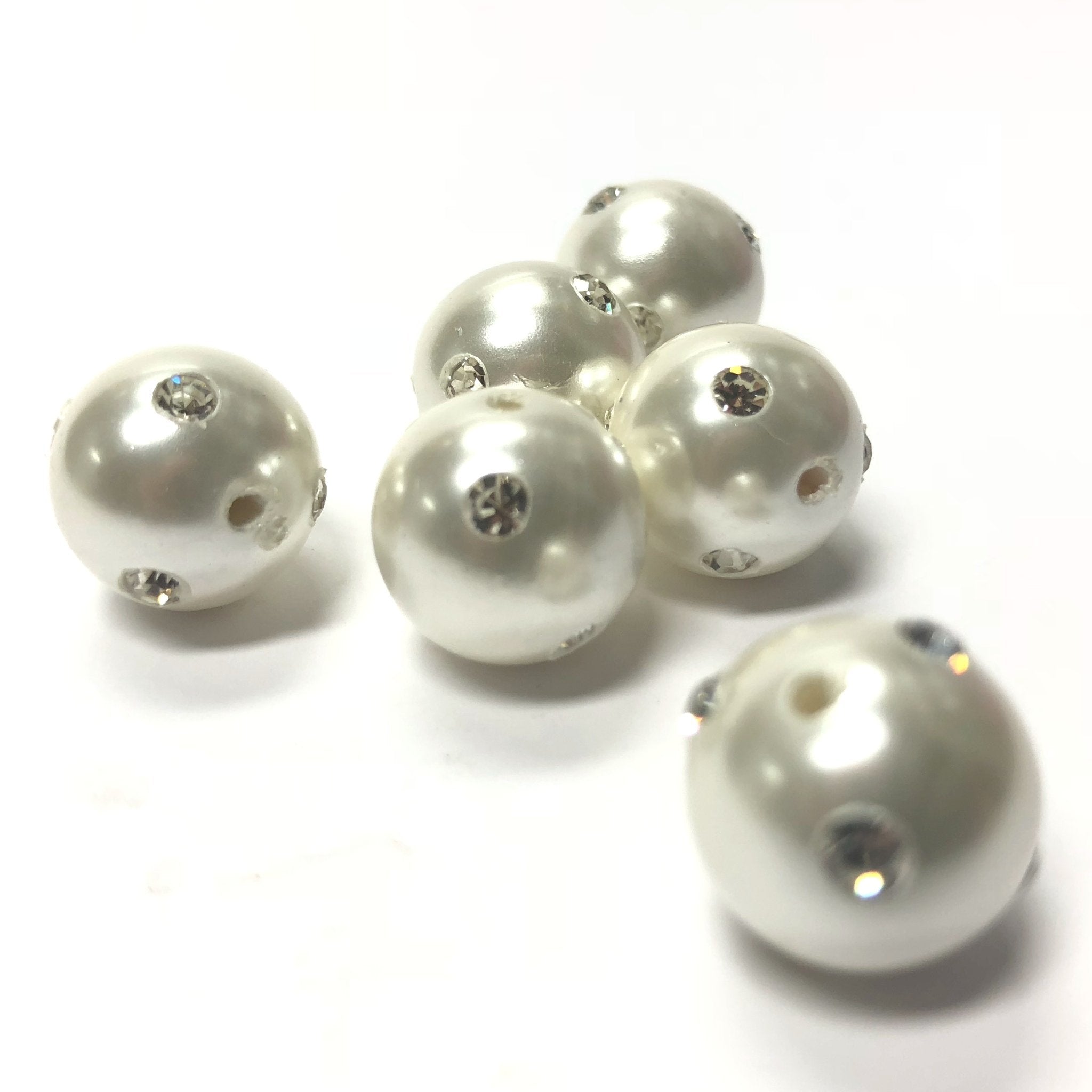 14mm White Pearl Bead With Crystal Chatons 6 Pieces Elvee Rosenberg Inc