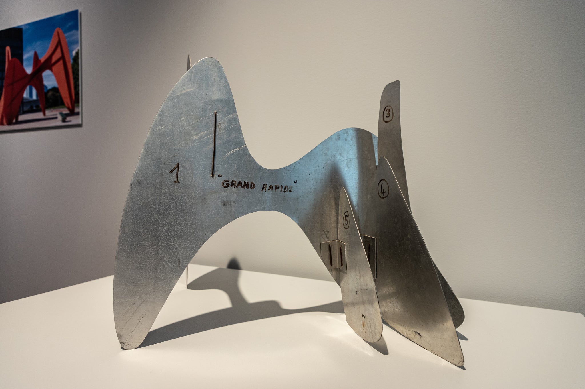 Calder sculpture model with "Grand Rapids" hand written on it