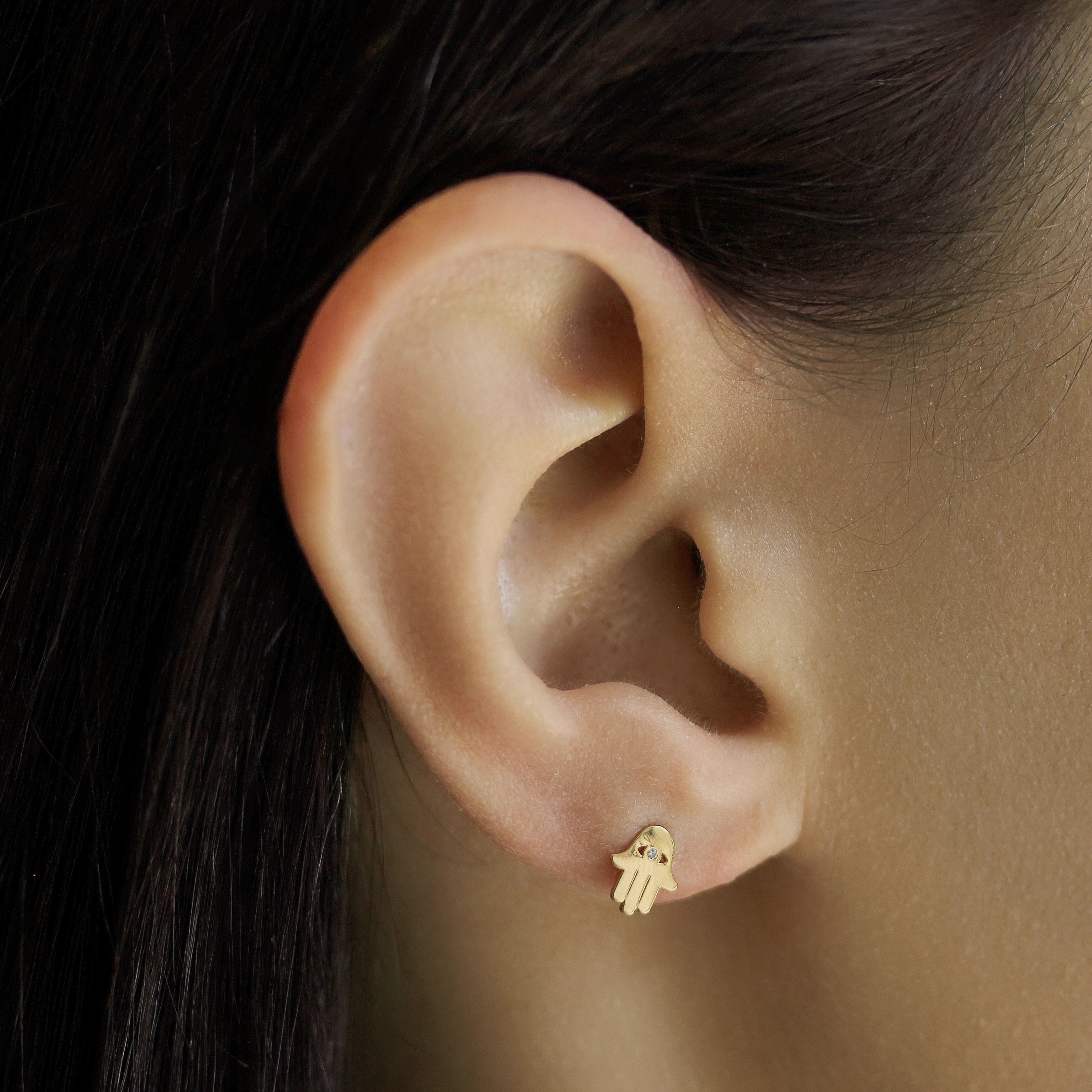 Simple Gold Single CZ Hasma Stud