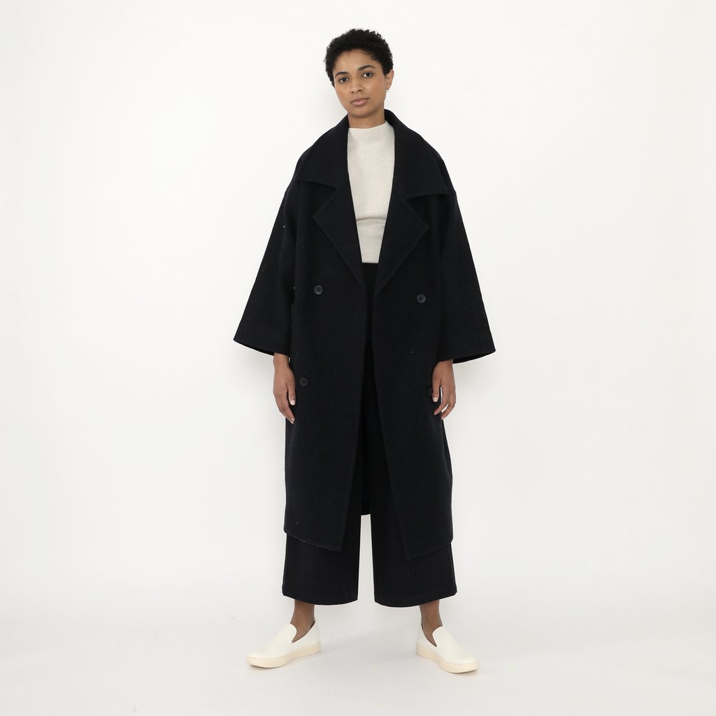 Oversized Wool Coat - Navy