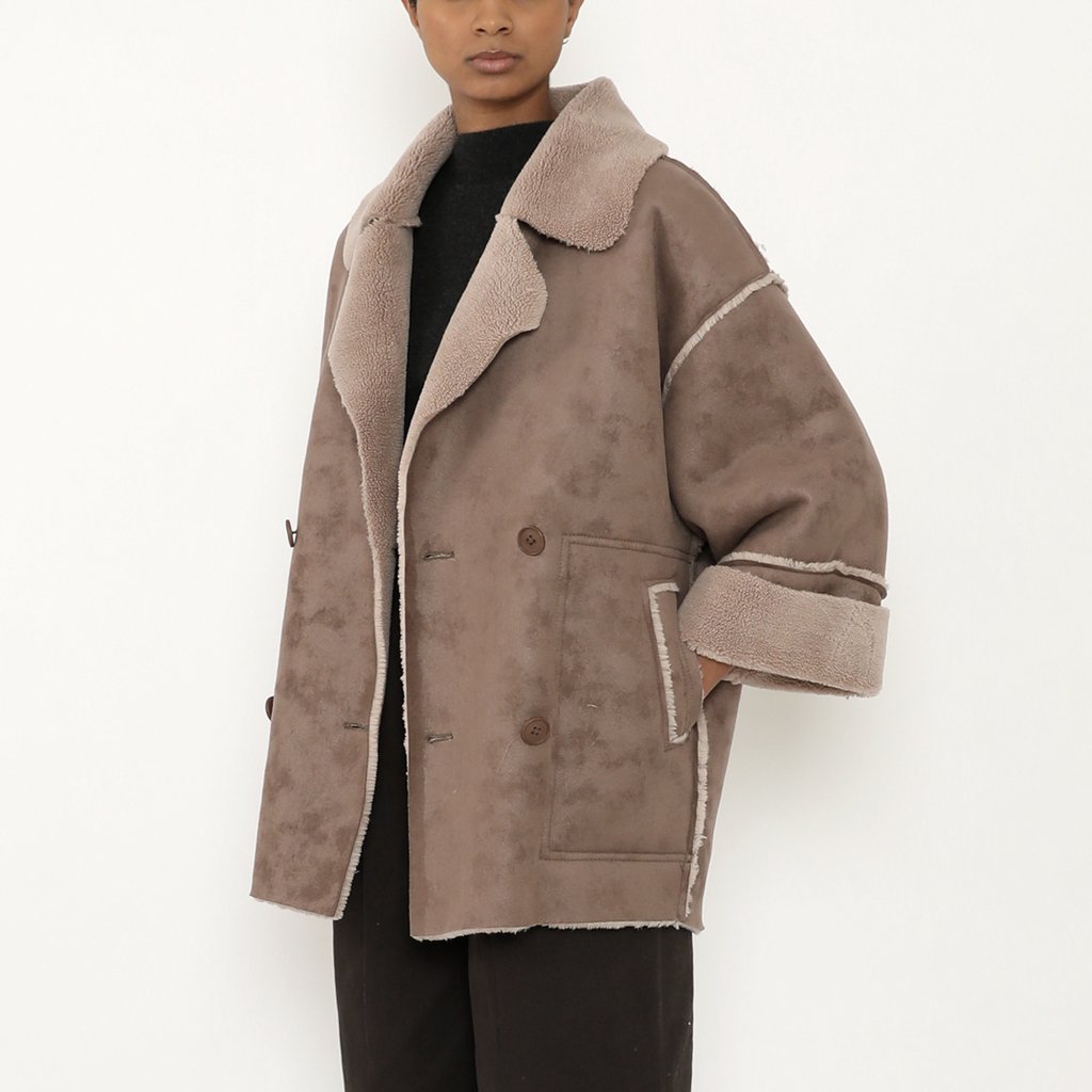 Suede Short Coat - Taupe