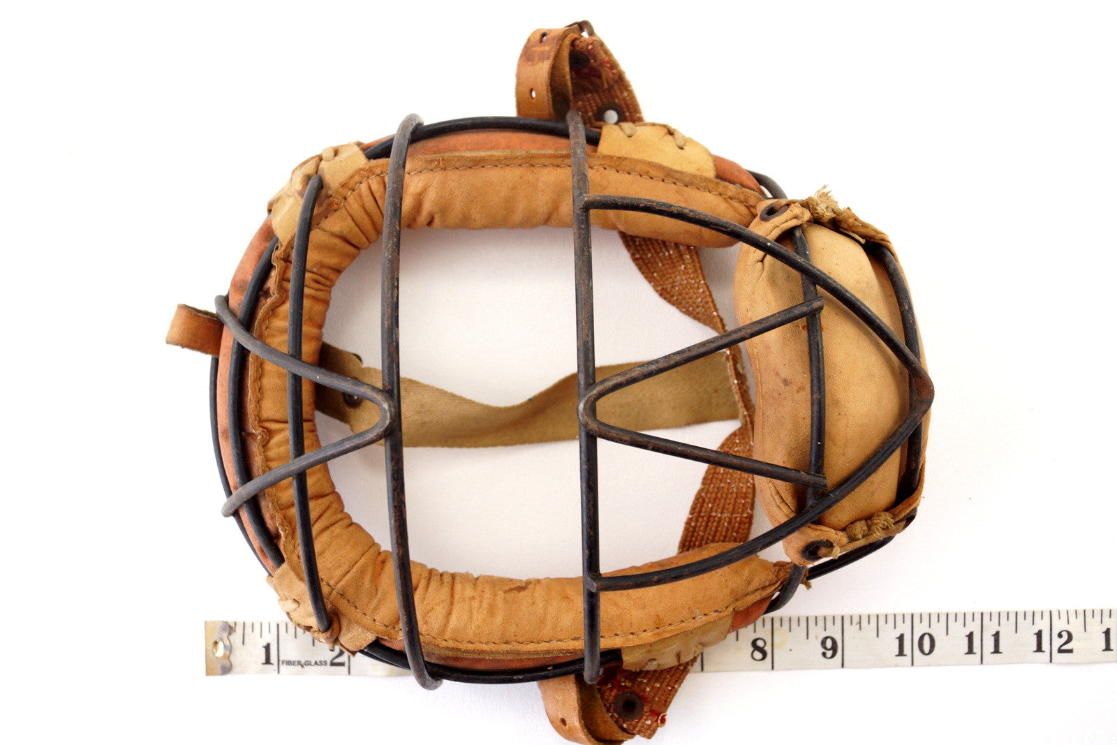 Vintage Baseball Catchers Face Mask with Black Metal Grid, Leather Str