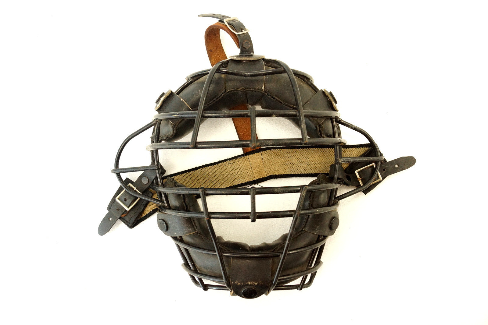 Vintage Baseball Catchers Face Mask with Metal Grid, Leather Straps (c ...