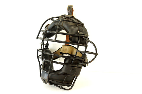 Vintage Baseball Catchers Face Mask with Metal Grid, Leather Straps (c ...