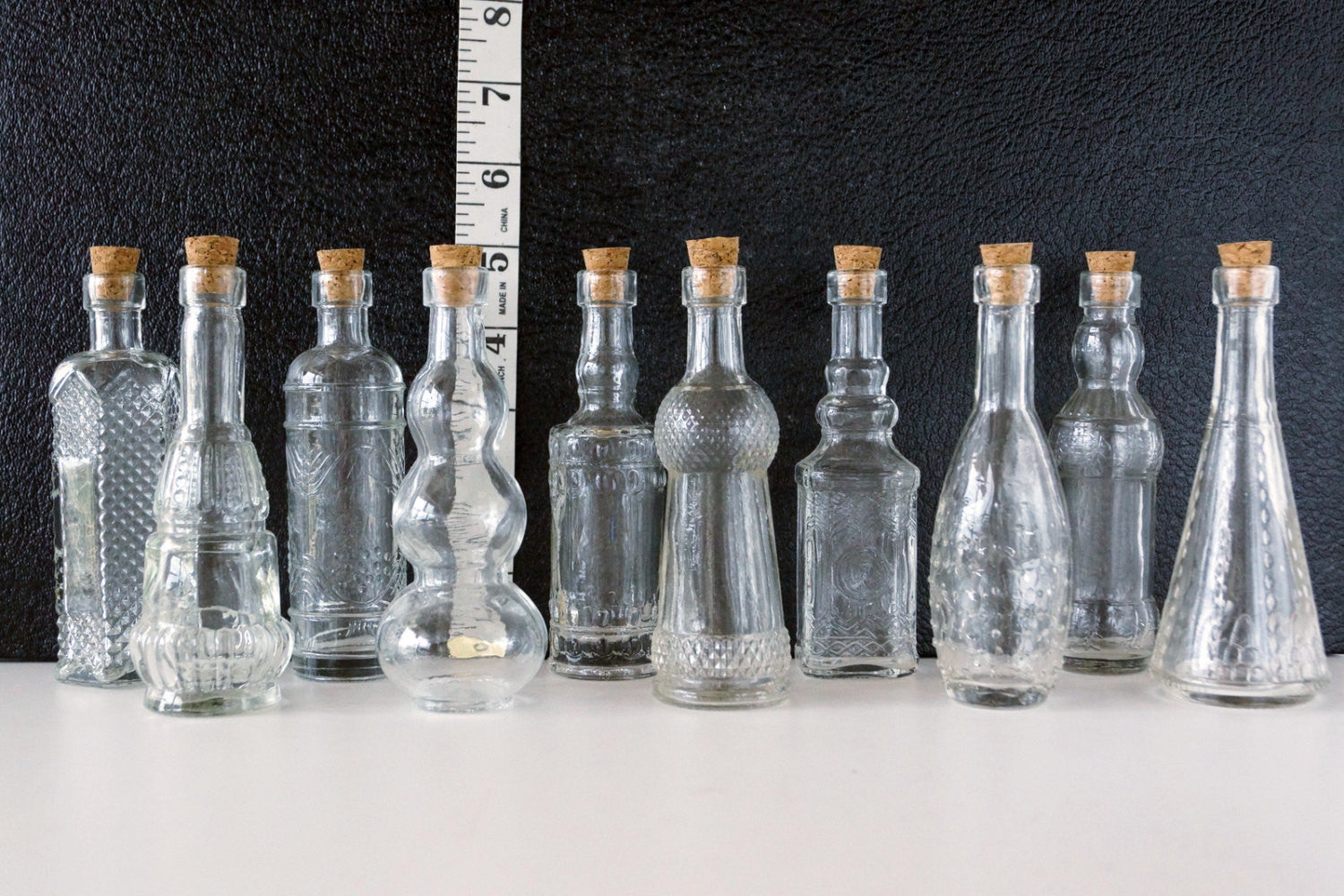 Decorative Clear Glass Bottles with Corks, 5" tall (Set of 10