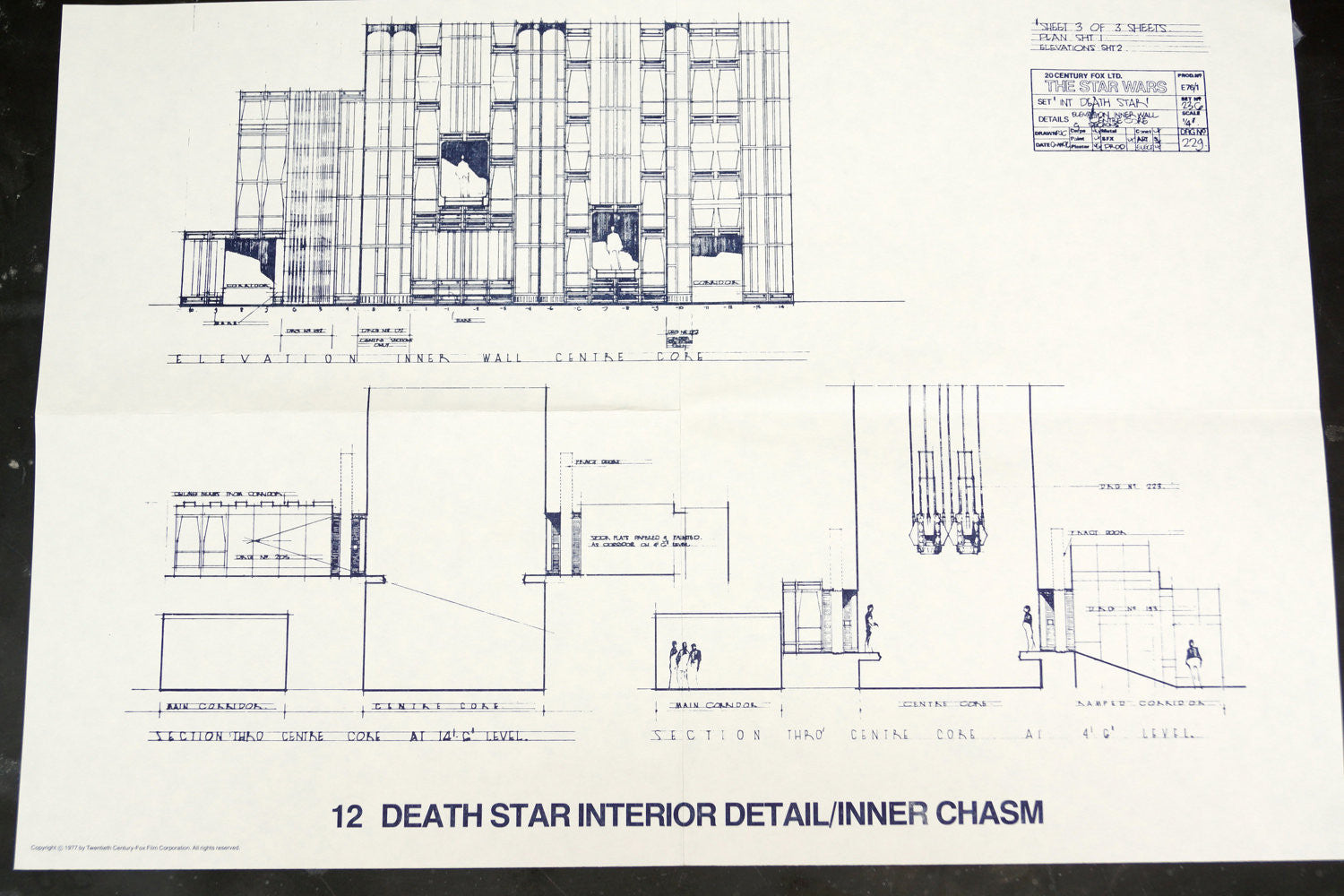 Vintage Star Wars Blueprint For Death Star Interior Detail Inner Chasm C 1977 N12