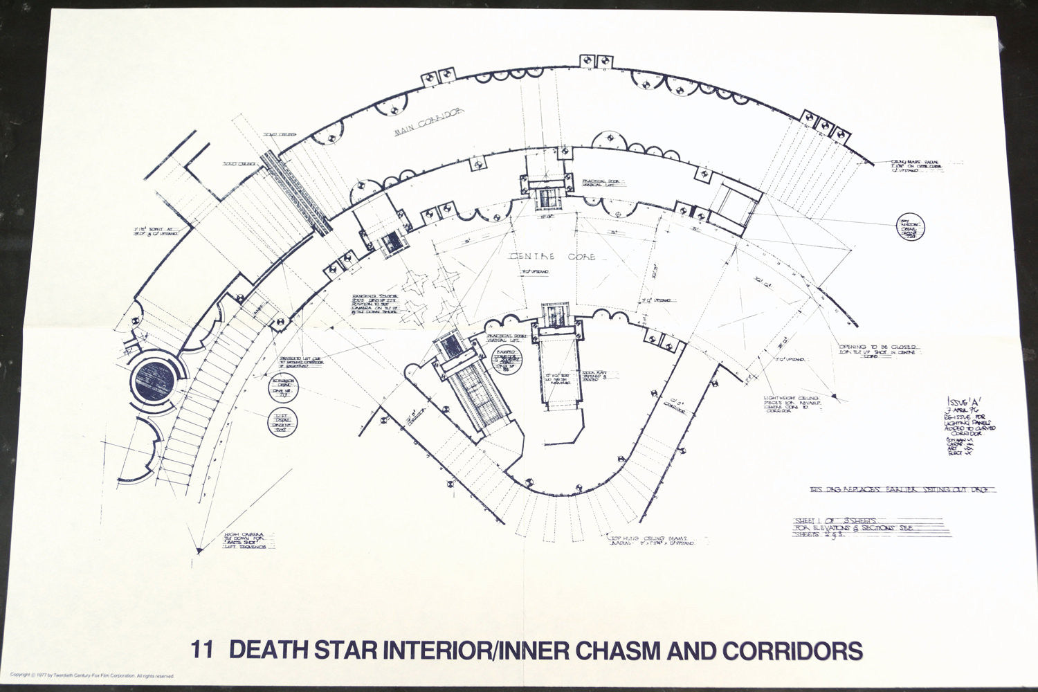 Vintage Star Wars Blueprint For Death Star Interior Inner Chasm C 1977 N11