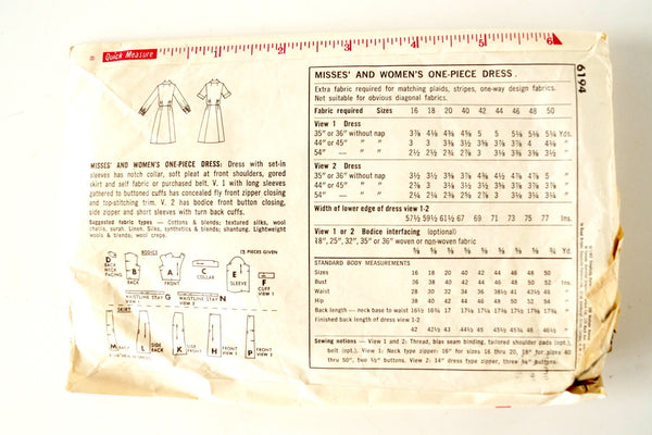 Vintage Simplicity Pattern 6194 Misses' / Women's Dress Size 42 Bust 4 ...