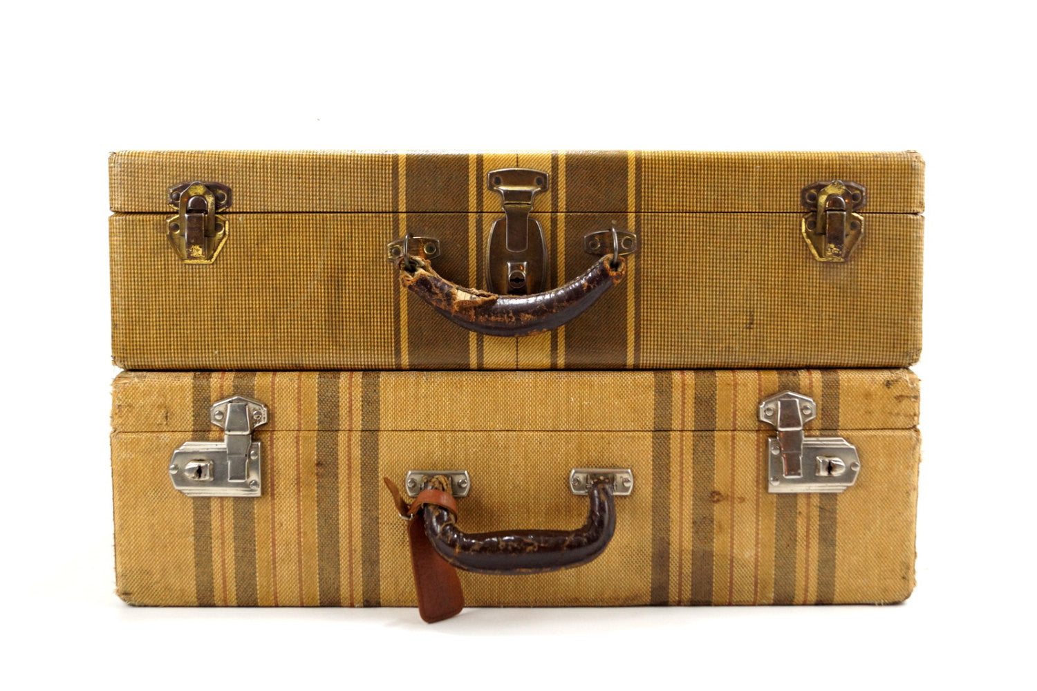 Vintage Striped Tweed Hard Sided / Hardboard Suitcase with Handle and ...