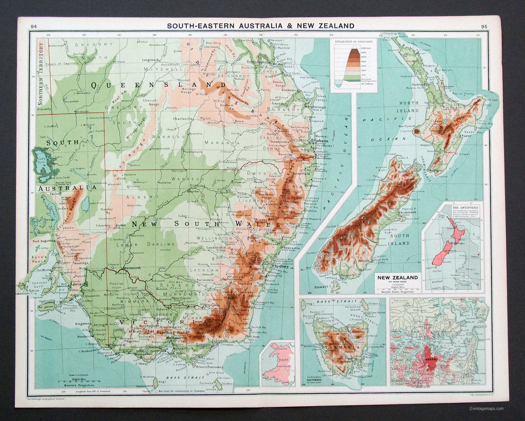 Southeastern Australia and New Zealand 1917 - Vintage Maps