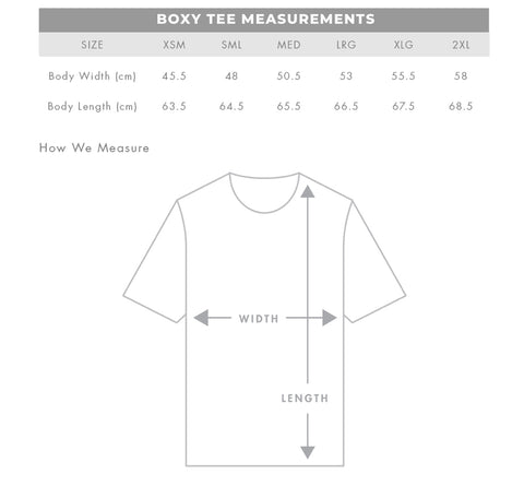 Boxy tee size guide.