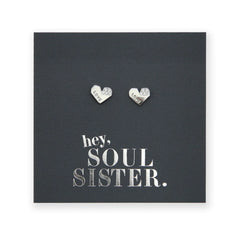 HEY SOUL SISTER LOVE STERLING SILVER HEART STUD WITH CUBIC ZIRCONIA
