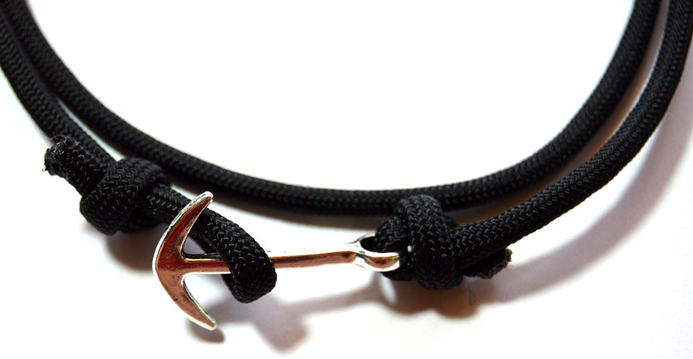  Men Black Wrap Anchor Bracelet