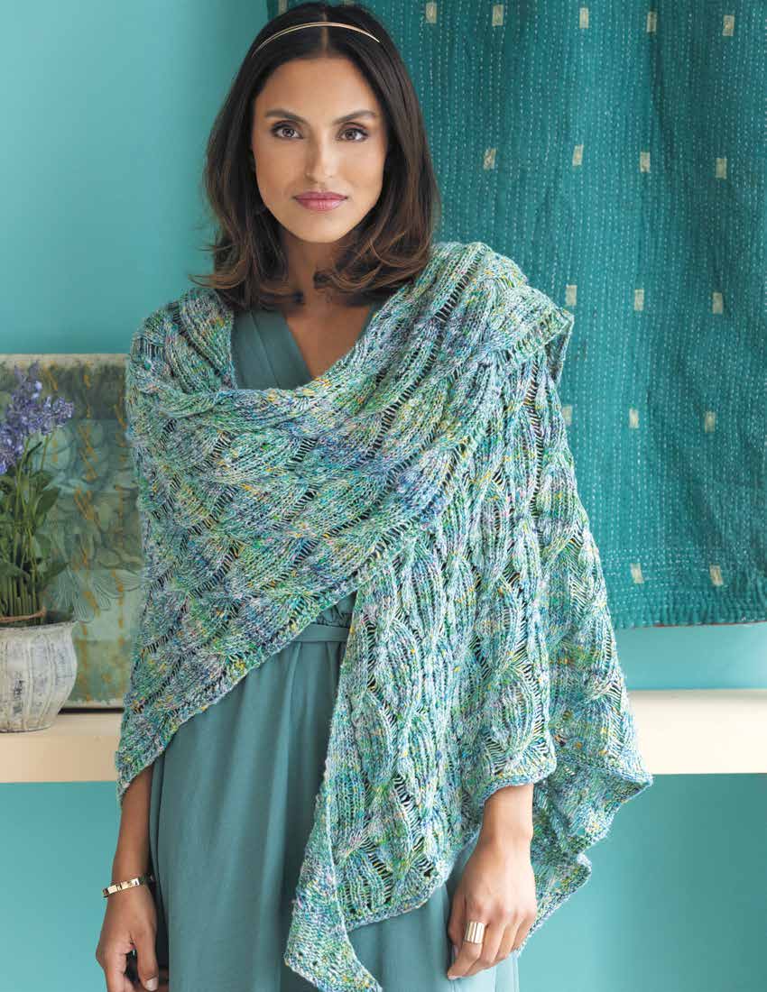 Cable and Cleft Shawl using Noro's Kakigori yarn, digital knitting pattern download