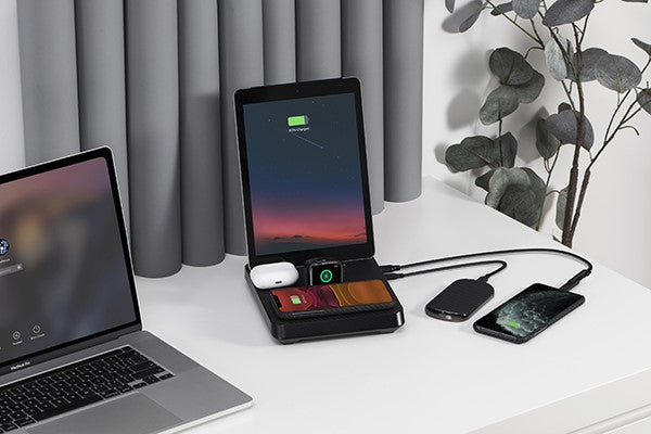 home office with organized desk 6-in-1 charger