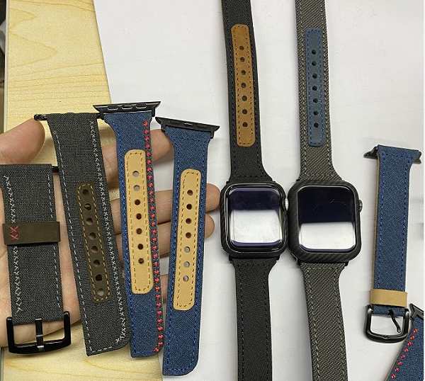 Fabric and leather Apple Watch band sample from PITAKA