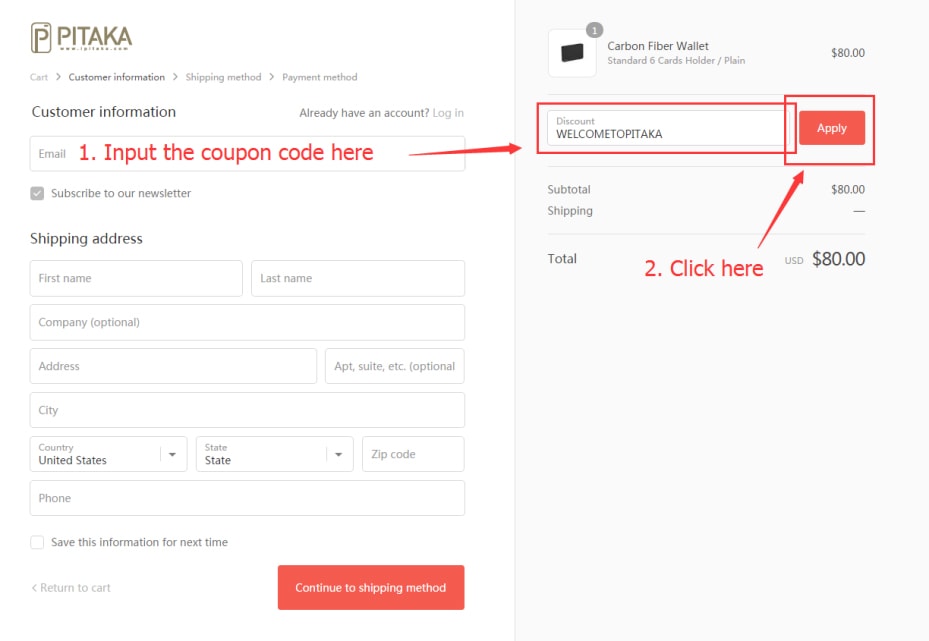 How to use a coupon code at PITAKA