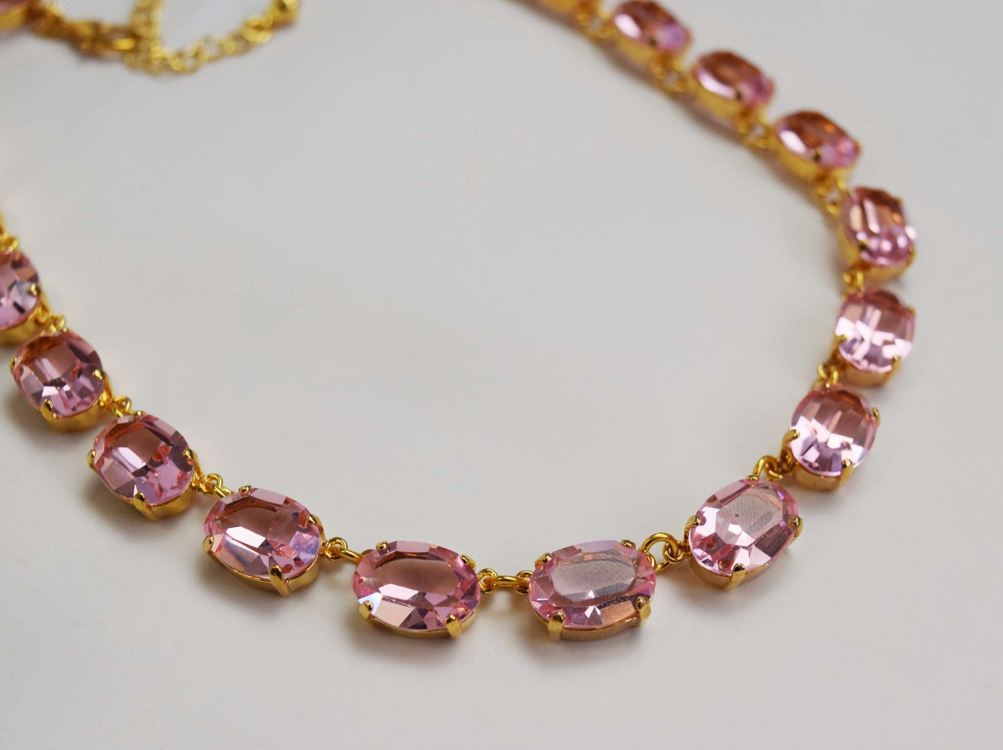 Light Pink Swarovski Crystal Necklace - Medium Oval Unfoiled Stones ...